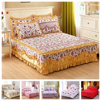 luxury european style princess bedding bed skirt set pillowcases thicken warm lace bed sheets mattress cover king queen twin