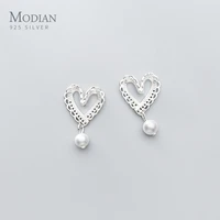 modian hot elegant pearl dangle earring for women 925 sterling silver gold color lace hearts drop earring fine jewelry bioux