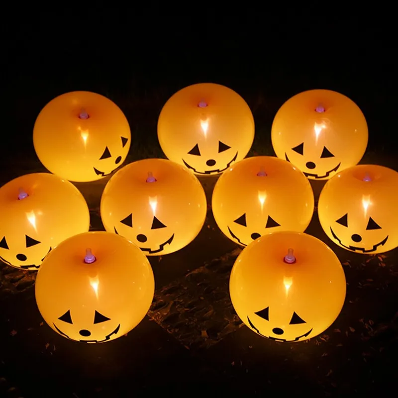 

5 Set/20 Pieces Mini Cartoon Halloween Balloons Pumpkin with Lights Fast Inflatable Toy Halloween Decorations for Home Outdoor