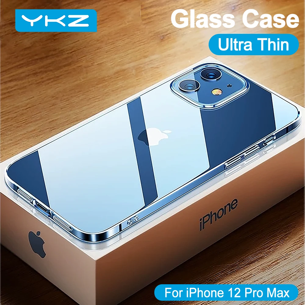 Стеклянный чехол YKZ для iPhone 12 pro max 11X7 8Plus XR прозрачная стеклянная задняя крышка