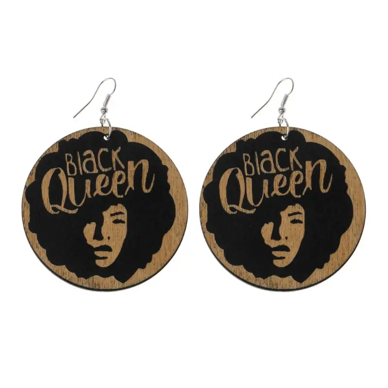 

Natural Wood Africa Black Gueen Reggae Earrings Women Exaggerated Bib Jewelry