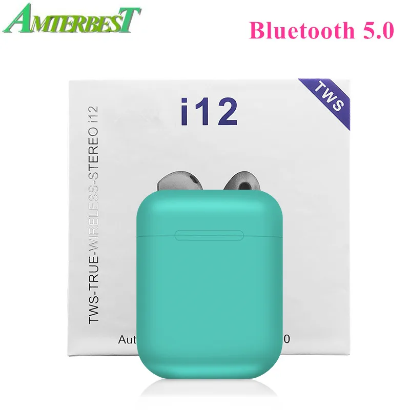 Зеленый AMTERBEST i12 Tws Беспроводные Bluetooth 5,0 мини наушники сенсорное управление наушники гарнитуры для Iphone Android PK i30 i60 i200 i500 - Цвет: Зеленый