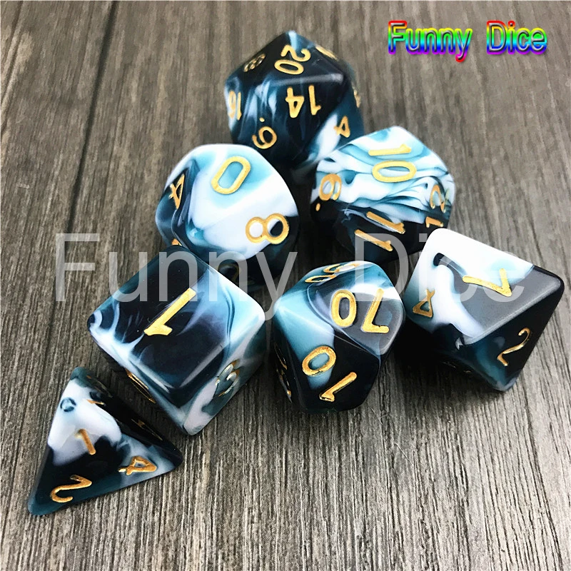 Совершенно новый 7pcs die многогранная Туманность D4 D6 D8 D10 D12 D20 набор игральных
