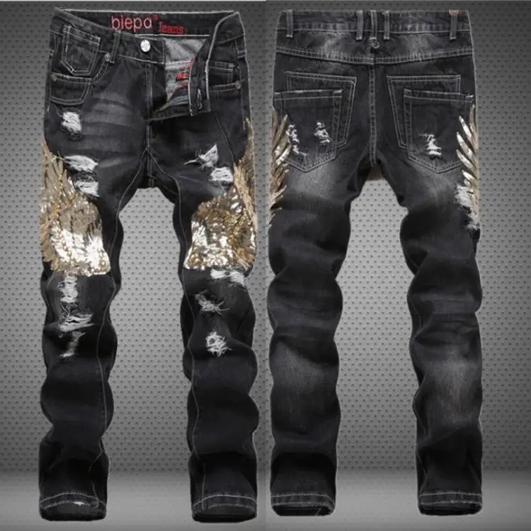 

Men Plus Size Straight Jeans Male Distressed Denim Pants Biker Jeans