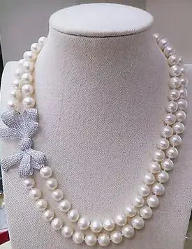 

classic double strands 8-9mm south sea white round pearl necklace 18-19"