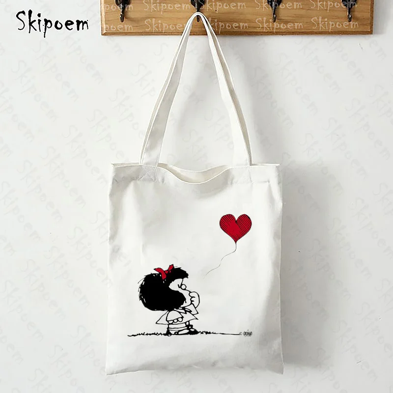 

Canvas Tote Bag Shopping Bags White Beach Large Capacity Handbags Female Mafalda Casual Cartoon cute harajuku vintage Bolsas