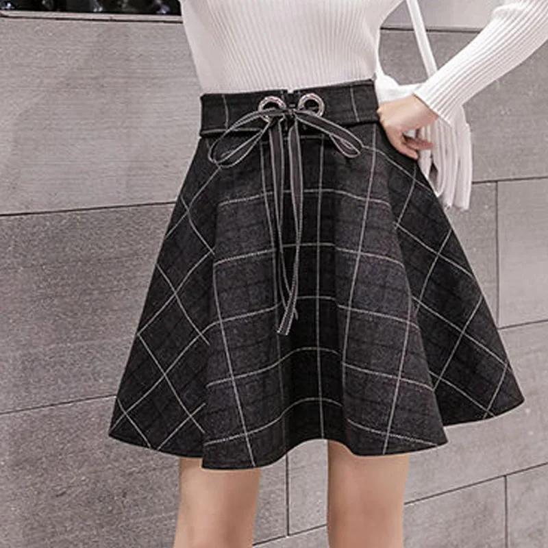 

High Waist Skirt Women's Spring And Autumn New Retro Plaid Thin Waist A-line Pleated Umbrella Skirts
