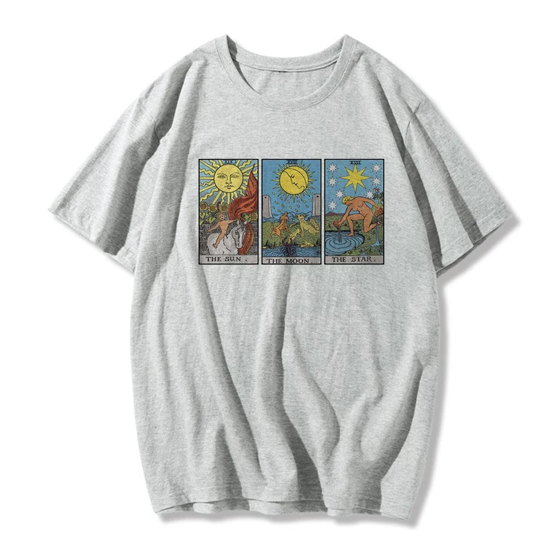 

Vintage Fashion Sun Moon Star Tarot Cards T-Shirt Women's Cute Print Loose Harajuku Casual Punk Top Gothic Short Sleeve T-Shirt