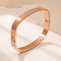 moonlight trendy crystal bracelets for women fashion bangle bracelet geometric square stainless steel bangles feminina jewelry