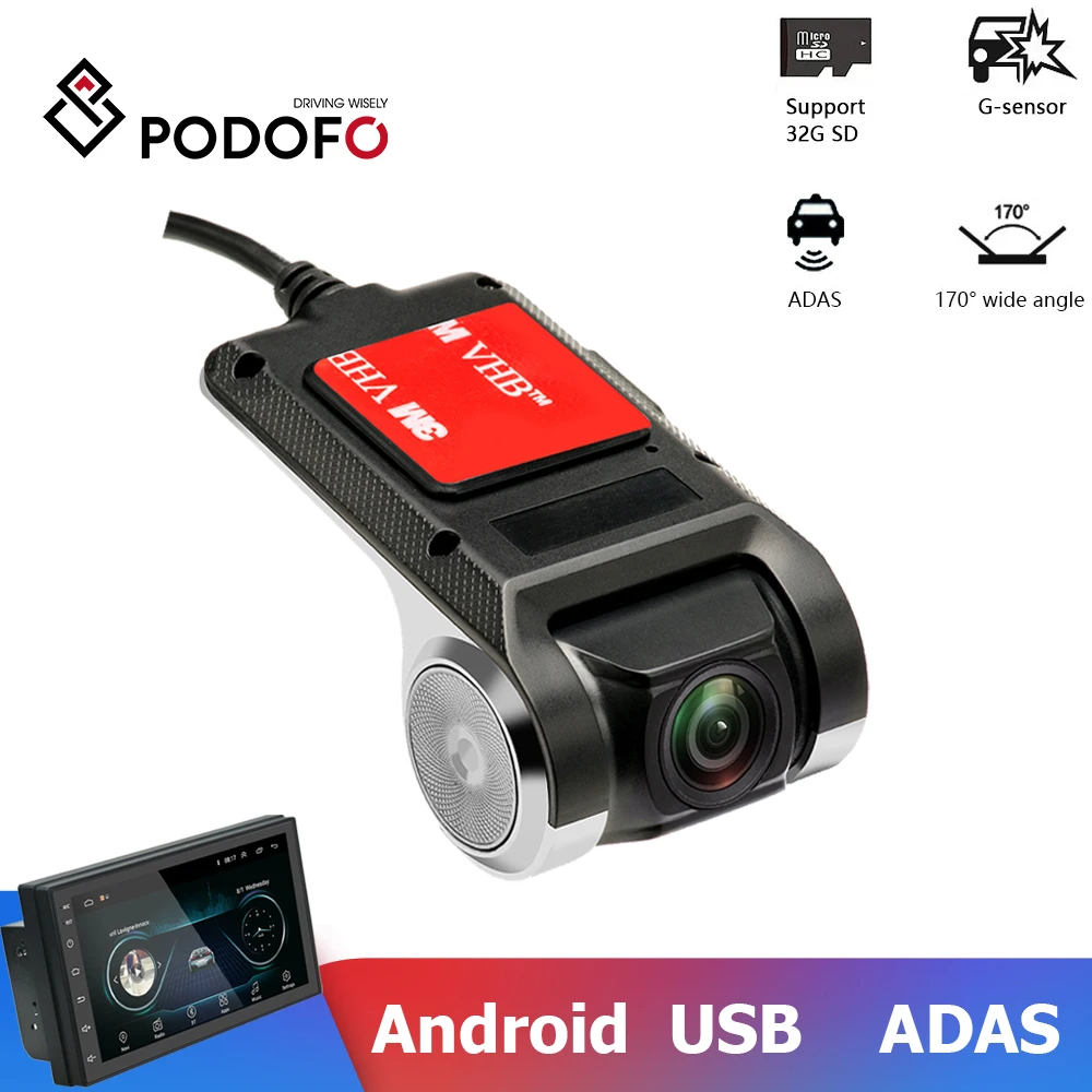 Podofo 1080P HD Автомобильный видеорегистратор камера Android USB цифровой видеокамера