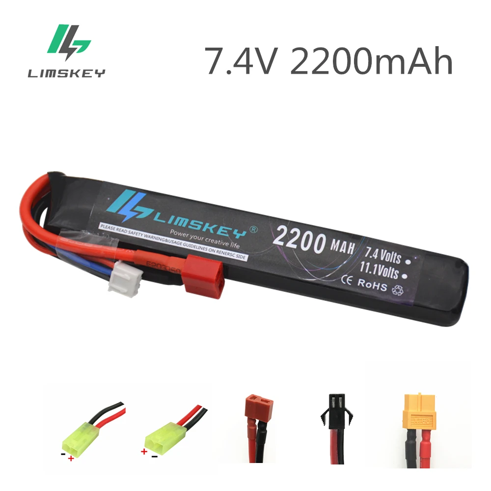 

Limskey Аккумулятор для водяного пистолета Lipo 2S 7,4 в 2200 мАч 30C Tamiya T Connector AKKU Mini Airsoft BB Воздушный пистолет, детали для электрических игрушек RC