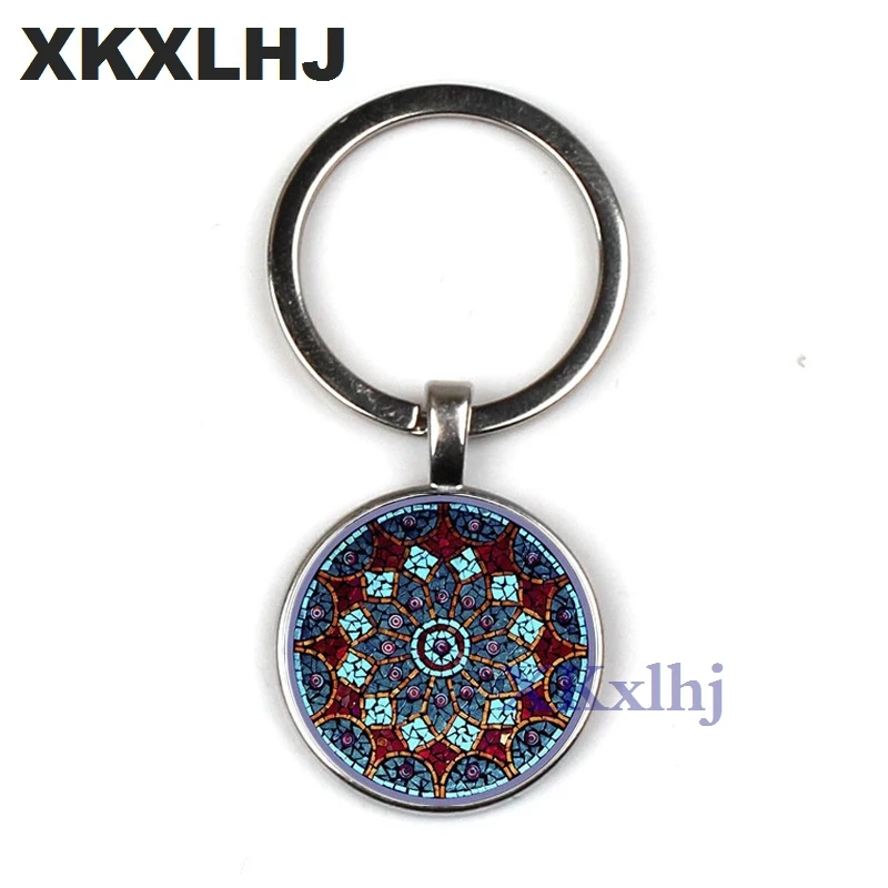 XKXLHJ винтажный Модный мужской женский стеклянный кабошон с мандалой брелок