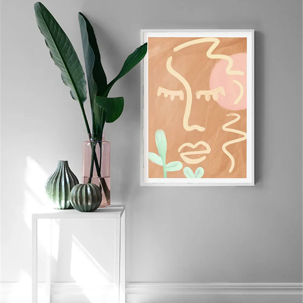 Абстрактный постер с изображением лица рисунок лески современная простая Ретро