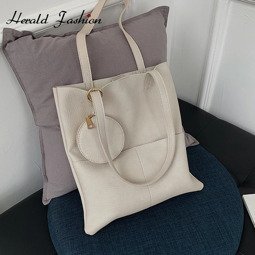 Вместительные однотонные сумки через плечо из искусственной кожи для женщин 2020