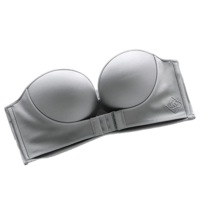 Women Strapless Front Buckle Bra Invisible Wirefree Anti-Slip Push Up Underwear X3UE