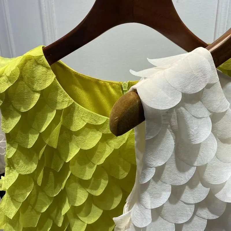 

European Station 2021 Summer New Women's Petal Vest Dress Temperament Fashion Lady Silk Cotton Dress