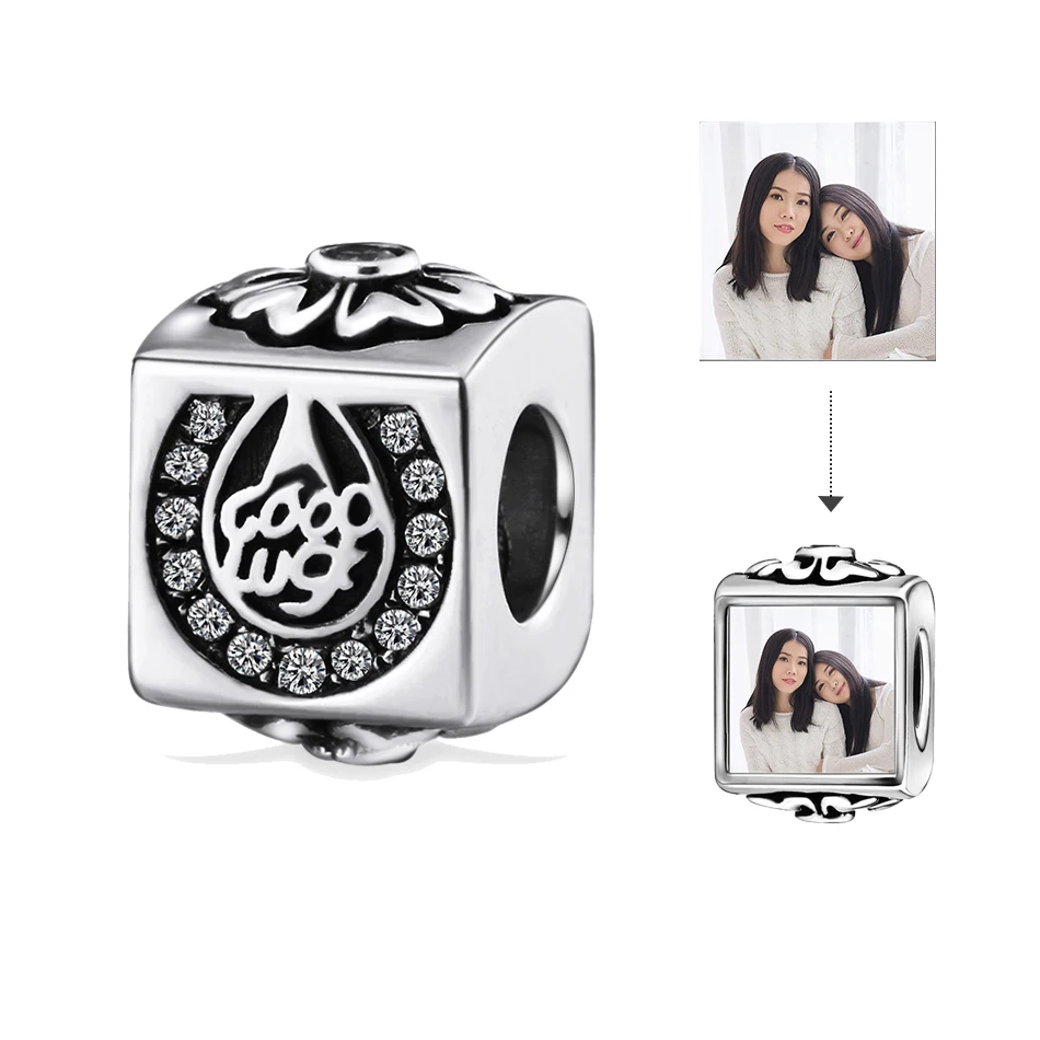 Модные ювелирные изделия 925 пробы серебряные квадратные шармы на удачу цветочный