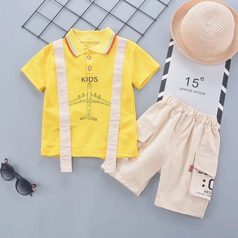 

New Summer Kids Casual Clothes Suit Baby Boys Girls Patchwork Aircraft Printing T Shirt +Shorts 2Pcs/set Infant Fashion Outfits