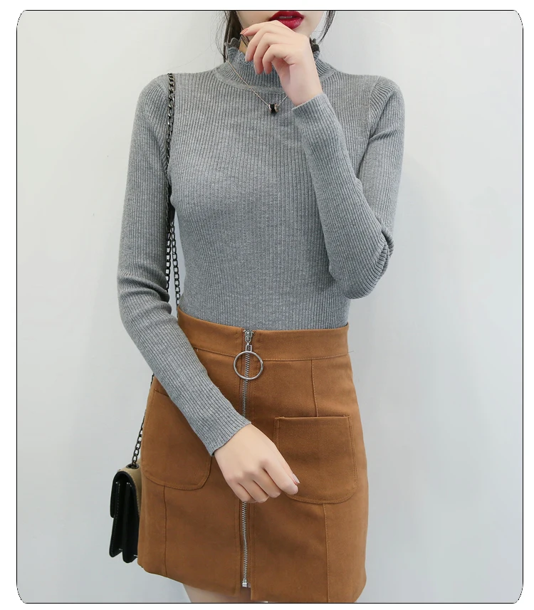 

2020 Autumn Winter Knitted Jumper Tops turtleneck Pullovers Casual Sweaters Women Shirt Long Sleeve Tight Sweater Girls J516