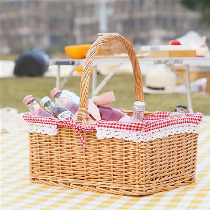 

Outdoor Picnic Basket Practical Pastoral Style Basket Decorative Fabric Storage Basket Portable Flower Basket For Home Camping