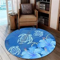 hawail blue hibiscus turtle poynesian round carpet 3d printed rug non slip mat dining room living room soft bedroom carpet