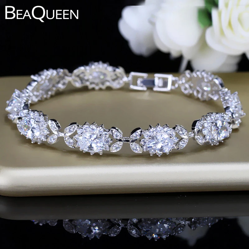 Женский элегантный браслет BeaQueen украшенный кристаллами в виде цветка B066| |