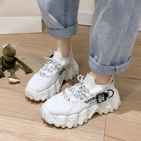 fashion ladies socks dad shoes lace up sneakers women white round toe rubber platform shoes women vulcanized shoes woman spring