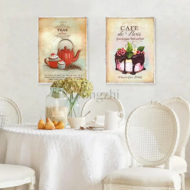 

Nordic Retro Poster Vintage Coffee Dessert Cake Canvas Painting Home Decoration Kitchen Wall Art Pictures Cafe Bakery Decor