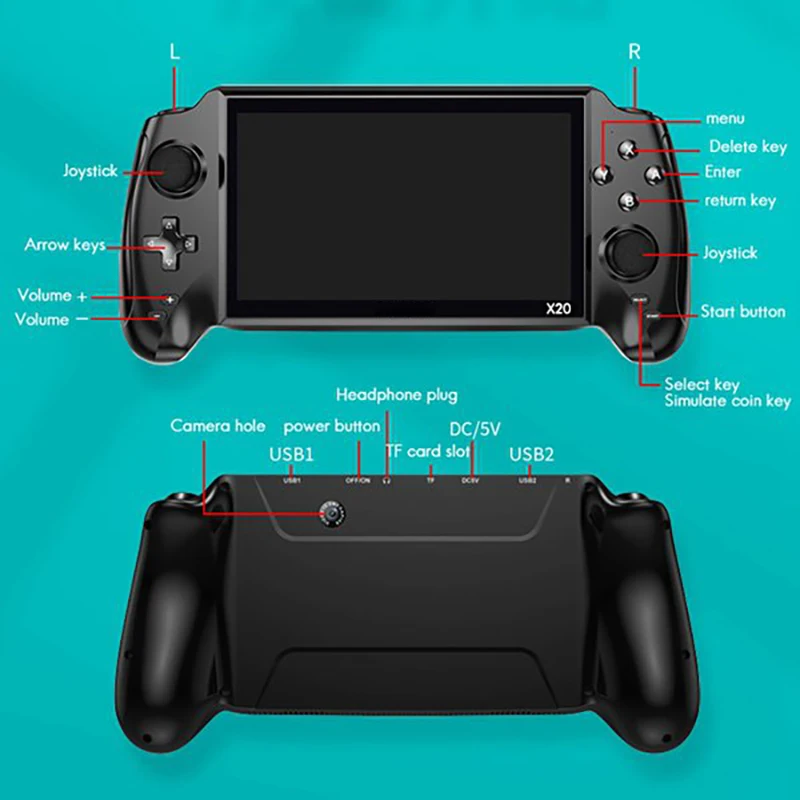 

X20 Portable Home Joystick Double Arcade Retro Handheld Game Console with Built-in 1000+ Games 7.0-Inch HD Video Player
