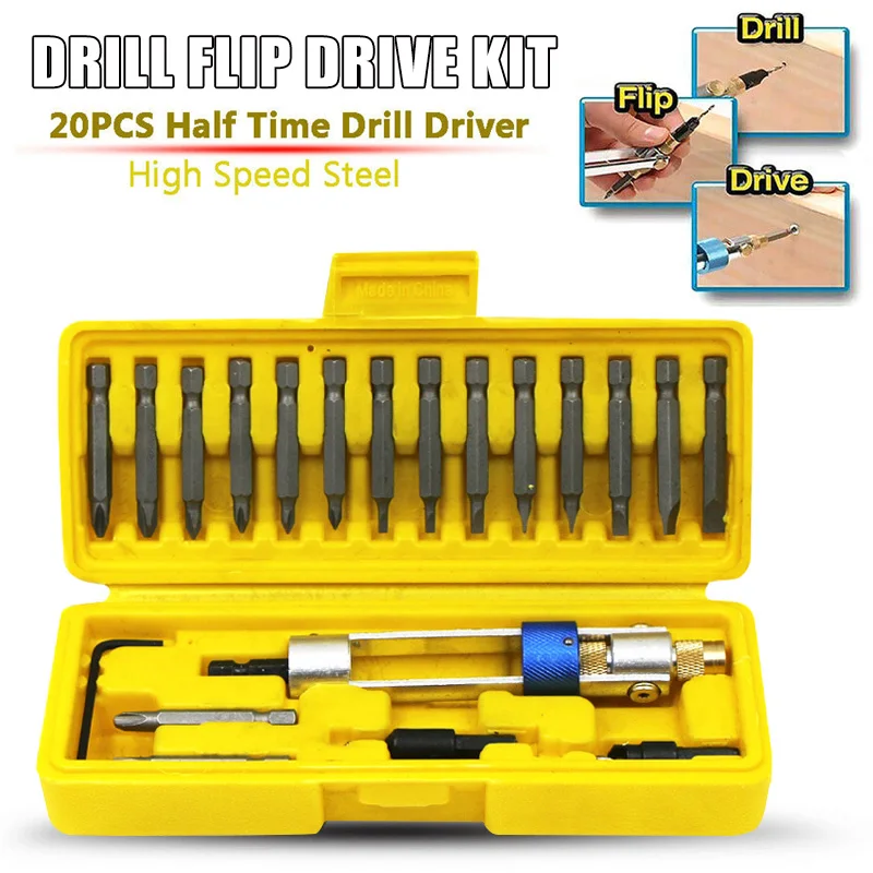 

Drill Flip Drive Kit 20pcs Multi-function Drill Bit Set Quick Easy Operation BJStore