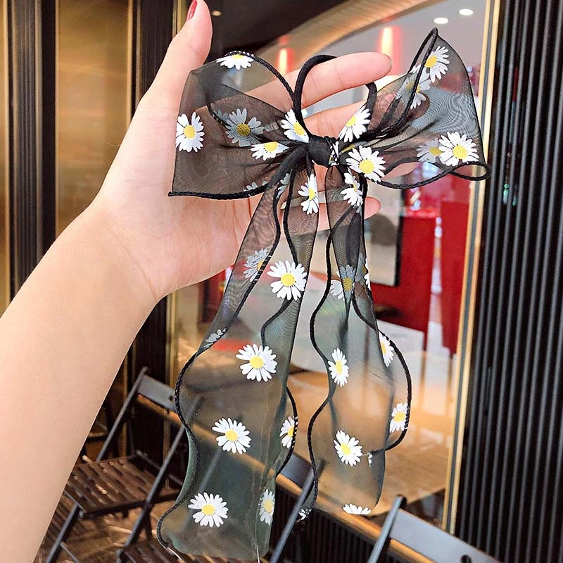 

Hot Sell Summer Women Sweet Chiffon Bow Ribbon Headwear Ponytail Holder Cute Hair Ornament Rubber Band Hair Accessories