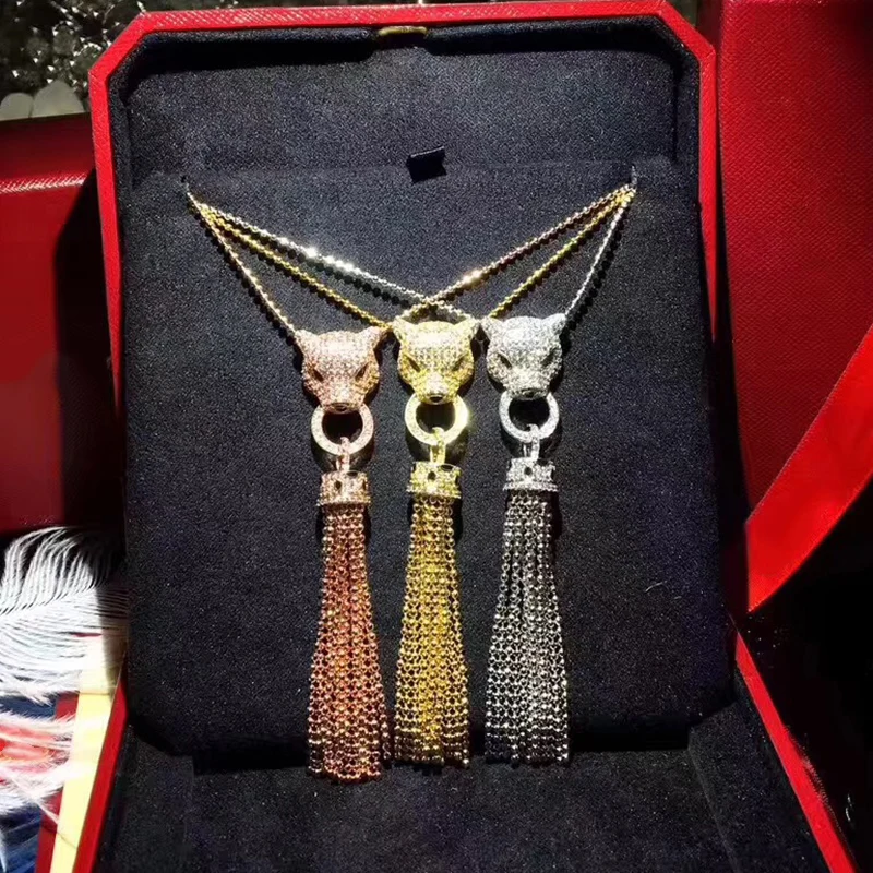 Модные pahthere ювелирные изделия cz камни пантера ожерелье с кисточками подвеска