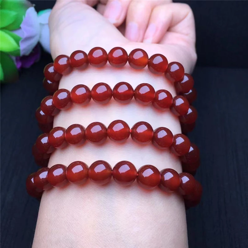 Женский браслет с бусинами из натурального красного агата | Украшения и