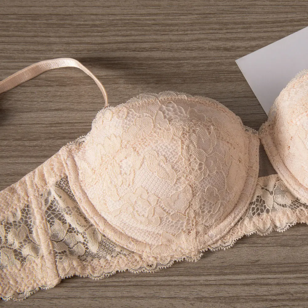 Strapless Bra Sexy Lace Push Up Bras Tube Top 1/2 Cup Bralette Women Floral Wedding Brassiere One Piece Underwear Biustonosze