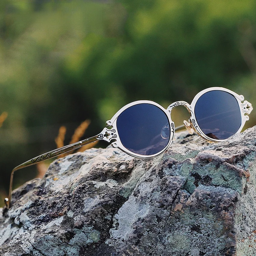 

Солнцезащитные очки «кошачий глаз» для мужчин и женщин, в стиле ретро, стимпанк, готические, Овальные, в металлической оправе, резные