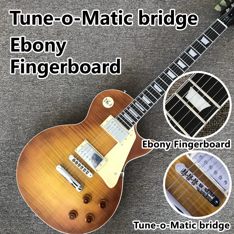 

Ebony fingerboard electric guitar, Tobacco burst maple top, Tune-o-Matic bridge, Solid mahogany body guitar, Free shipping