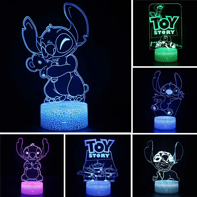 Disney Stitch LToy Story Aliens Cartoon 3d Light for Kids LED Night Light for Children Bedroom Decortion  Table Lamp Xmas Gifts