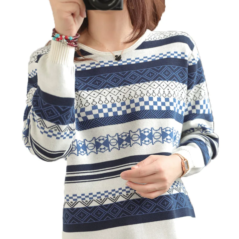 

Autumn and winter pure cotton round neck pullover loose thick base women sweater