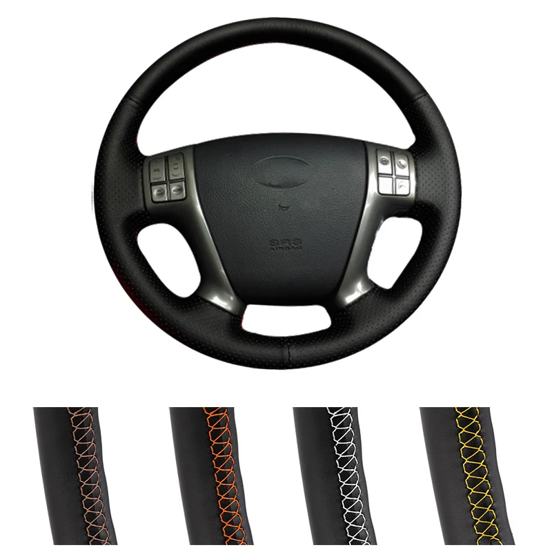 Чехол рулевого колеса автомобиля ручной работы из черной кожи сделай сам для Hyundai