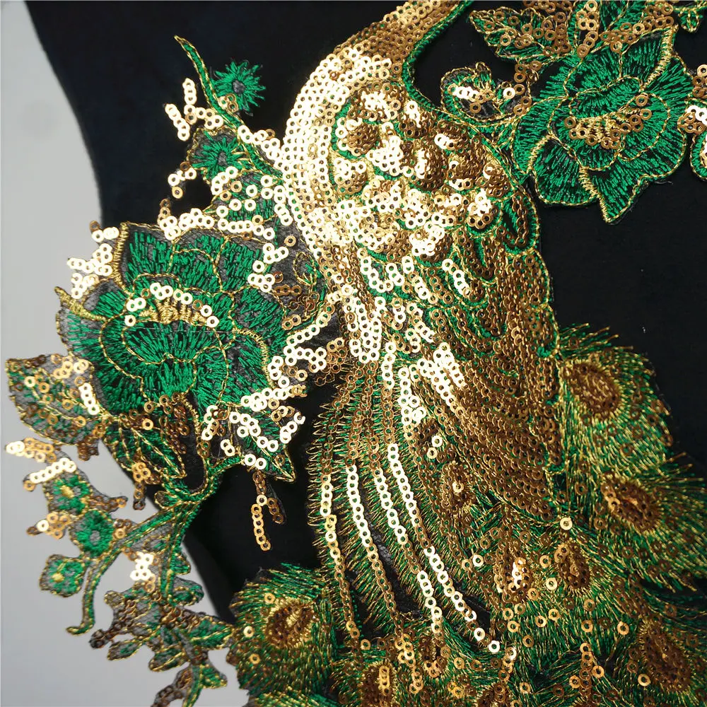 Зеленые пайетки перо павлиний Павлин нашивки для пришивания утюгом вышитые