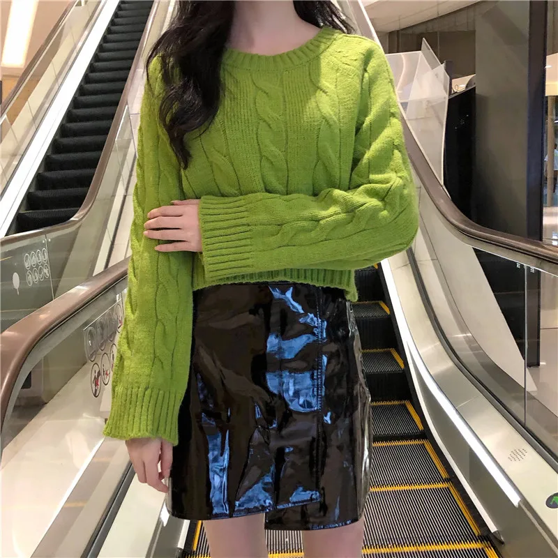 Autumn Winter New Women's Short Pullovers Sweater Twist Knitting Full Sleeve Solid Fashion Vintage Casual Tops T98506D