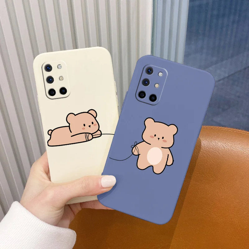 

Standing Bear Square Ultra Thin Camera Lens Protect Case For Oneplus 8t Soft Liquid Silicone Phone Cover For 9 9pro 9r pro Funda