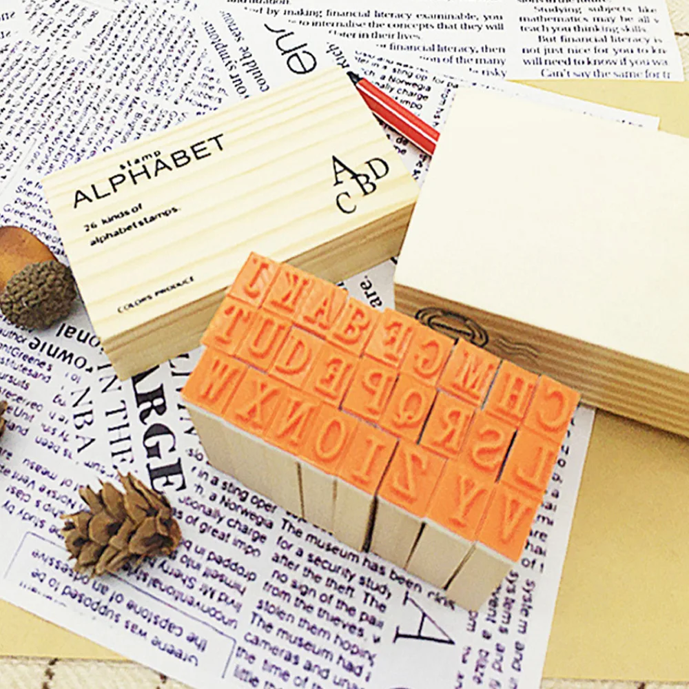 

26 PCS Alphabet Wooden Stamp Vintage Wood Capital Letter Stamps for Card Making DIY Craft Scrapbooking Party Decor