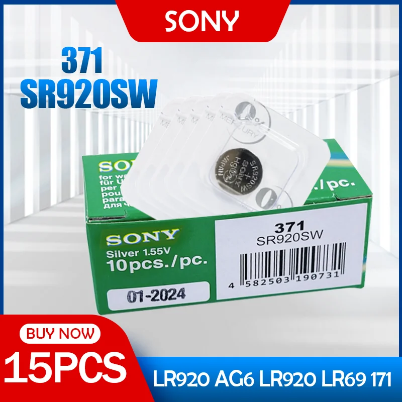 Батарейка для часов Sony 371 SR920SW AG6 920 LR920 LR69 171 370A 371A 1 55 в оксид серебра 15 шт. |