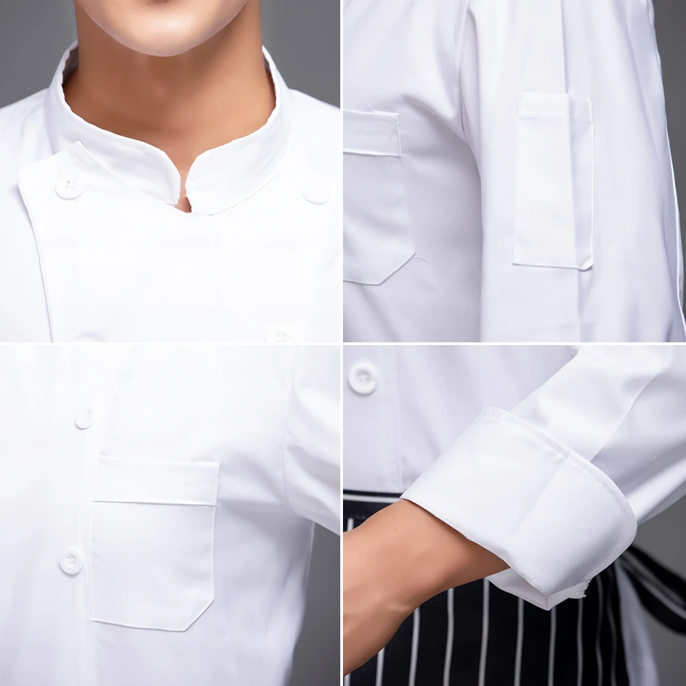 Куртка шеф повара однотонная двубортная Униформа с длинным рукавом для