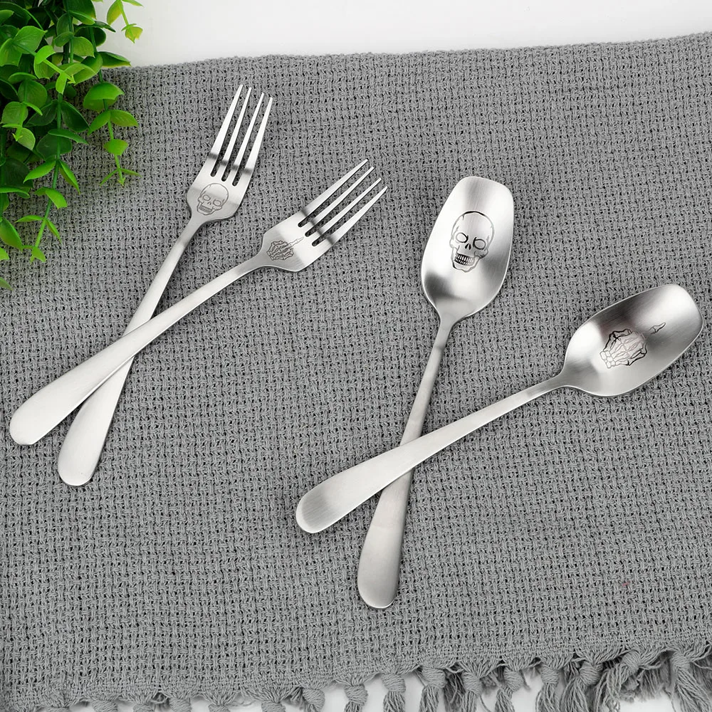 Столовые приборы с изображением скелета черепа кухонные инструменты ложка вилки