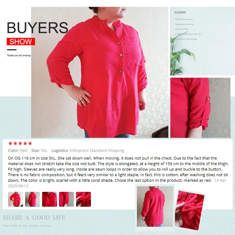 

Women Cotton Linen Stand Collar Shirt Tops Plus Size 5XL White Solid Pocket Womens Shirts 2020 Summer Spring Loose Top Female