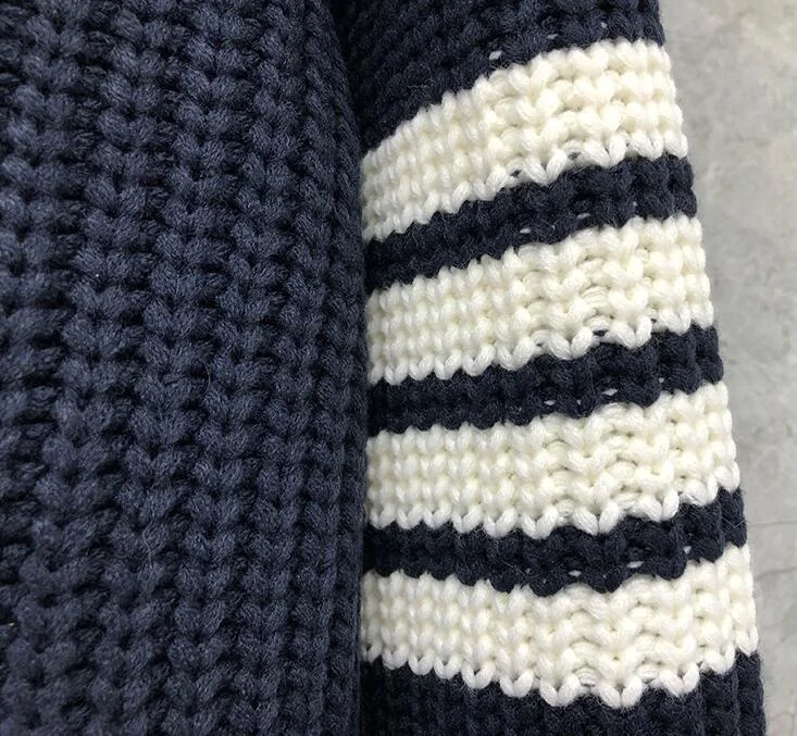 

2021 TB Fashion THOM Brand Sweaters Men High Quality Slim O-Neck Pullovers Clothing Striped Wool Cotton Thick Winter Casual Coat
