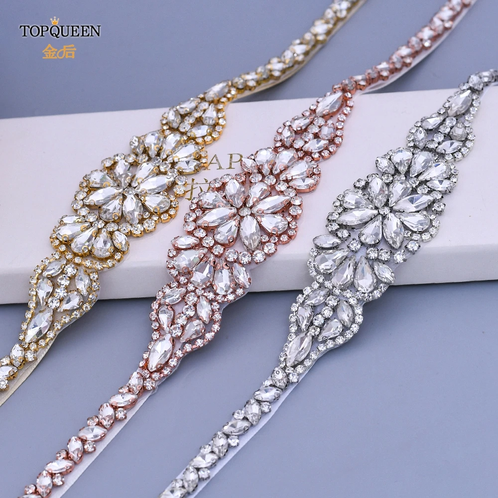 TOPQUEEN S489 Luxury Bridal Sash Belts Sparkly Belt for Dress Rhinestone Evening Dresses Strass Ribbon Waist Beads |