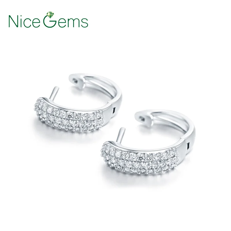 Однотонные серьги-кольца из белого золота с муассанитом 14 к 3 ряда 0 5 CTW крошечные